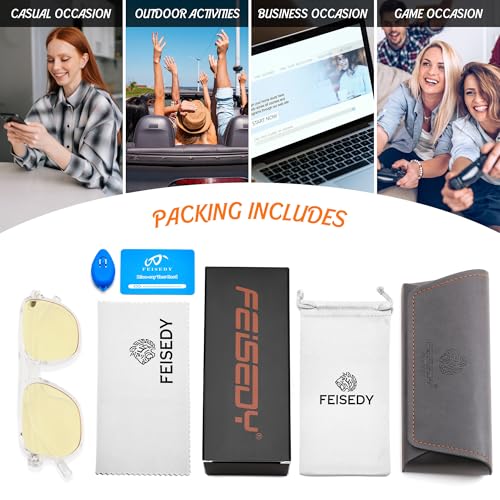 Image of FEISEDY Amber Blue Light Glasses for Computer Gaming Orange /Yellow lens Anti Eyestrain Sleep Glasses G2835