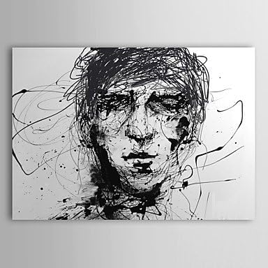 Hand Painted Oil Painting People Sketch of Man's Head Black And White with Stretched Frame