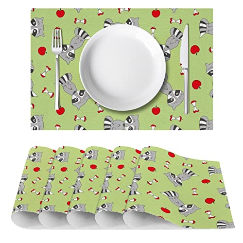 Set de table raton laveur lavable, napperon de table résistant chaleur lot de 6 - 3