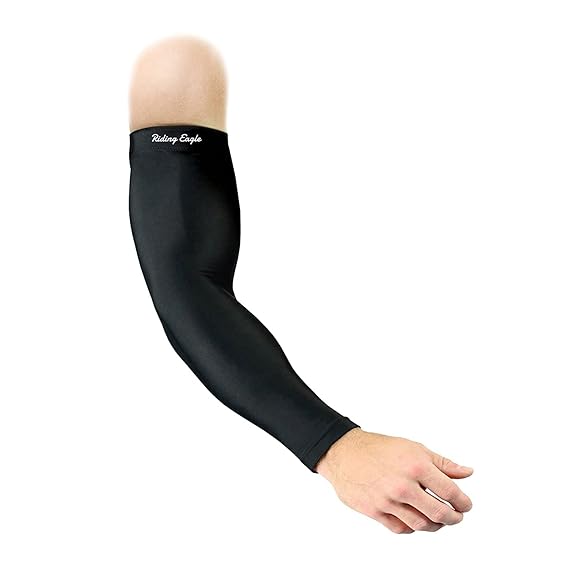 Riding Eagle High Performance Arm Sleeves for Athletic Arm Sleeves Perfect for Cricket, Bike Riding,Cycling, Basketball, Baseball, Running & Outdoor Activities (Sold as a Pair) (Black)