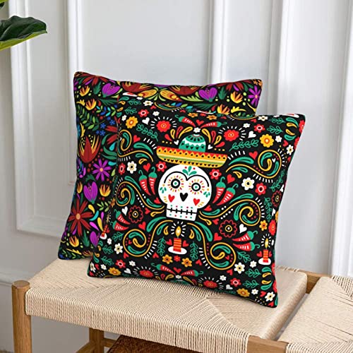 Set Of 2 Mexican Flower Throw Pillow Cover Colorful Pillow Covers Cinco De Mayo Decorations 18X18 Inch Cushion Case For Party Room Bedroom Sofa Home Decor Gifts #TOP7