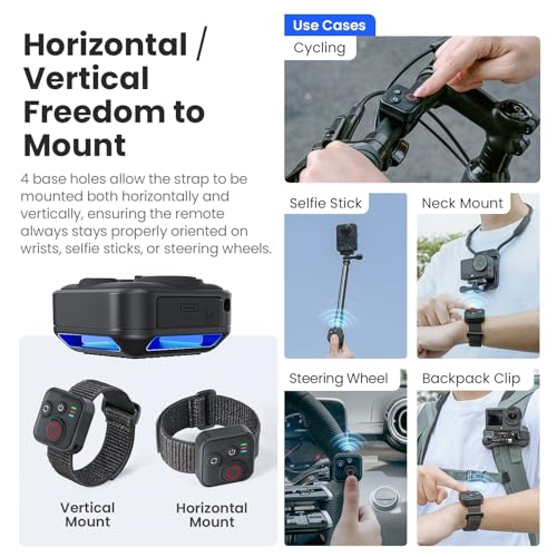 Image of Bluetooth Remote Control for DJI Osmo Action 6 /5 Pro /4 /Osmo 360, 50M Range 96H IPX4 Wireless Remote Controller with Wrist Strap Smart Action Camera Accessories (for DJI)