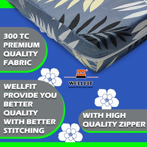 Image of WELLFIT Premium Glace Cotton 300 TC Mattress Cover /Protector for Single Size Bed with Zip /Chain /4x6.25 ft / 48x75x6 inch