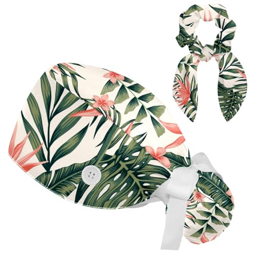 Image of Red Blooming Rose Flowers Black Working Cap with Scrunchy and Ribbon Tie for Women, Long Hair