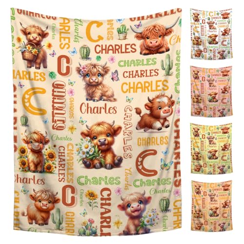 Image of Custom Highland Cow Blanket for Boys Girls,Ultra Soft Personalized Gifts Baby Blanket,Customized Throw for Toddlers Newborn Stroller Crib,60 inchx80 inch