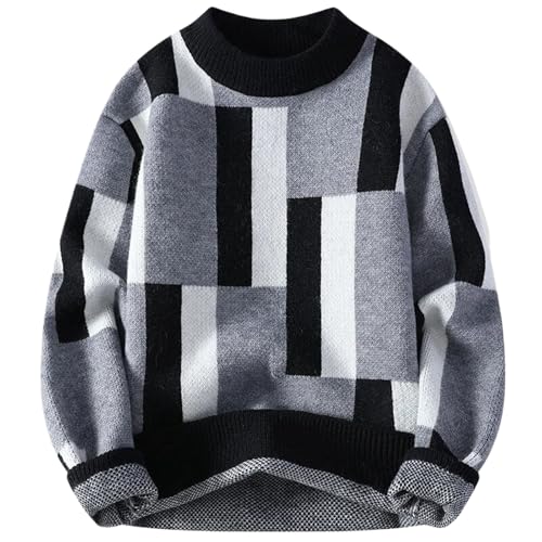 Autumn Winter Men's Knit Sweater Plaid Knitted Pullovers Men Casual Loose Warm Sweaters