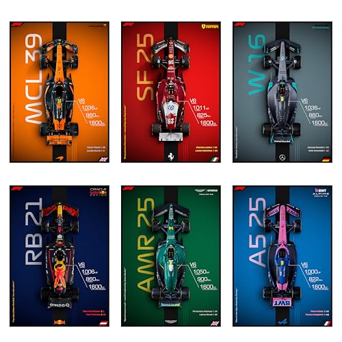 Image of Seagull Store F1 Formula One Car Posters 2025 - Pack of 6 | 8x12 inch (A4 Size) | 300 GSM Matte Laminated | Included Peel and Apply Tape on Back (now Providing free GlueDrops) | Self-Adhesive Posters | Wall Art for Bedroom, Living Room, Office, Garage Decor