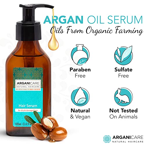 Arganicare Natural Argan Oil For Dry & Damaged Hair - Vegan Hair Growth Serum With Jojoba Oil Designed For Hair Loss & Dry Scalp Treatment - Aroma-Packed Formula With Shea Moisture For Frizz Control #TOP2