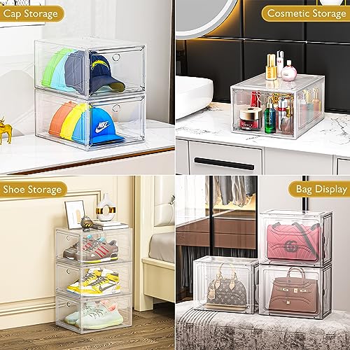Thicken & Sturdy Clear Shoe Storage Organizer with Magnetic Door, Stackable Boxes for Closet, Foldable Space-Saving Shoe Rack for Sneaker Boot Container, Plastic Shoe Cabinet Shoe Box 6 Pack, White - Image 6