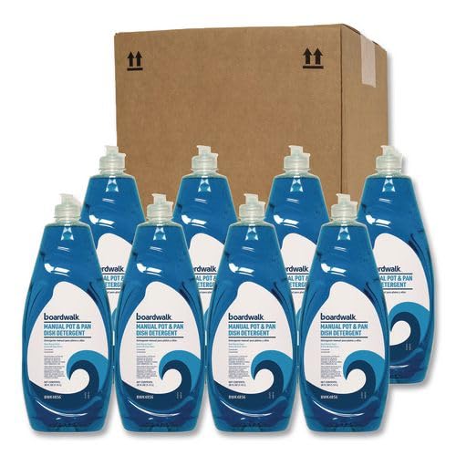 Boardwalk Commercial Liquid Dish Soap, 38oz Bottle, 8-Pack, Fresh Scent, Grease Cutting, Mild on Hands, Neutral pH, Long Lasting Suds, Made in the USA
