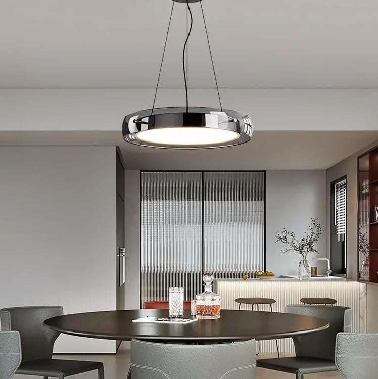 Generico Luce sospesa, Lampada a sospensione in vetro a specchio rotondo minimalista dal design moderno, lampade moderne a LED, camera da letto, balcone, soggiorno, ristorante, caffetteria(Noir)