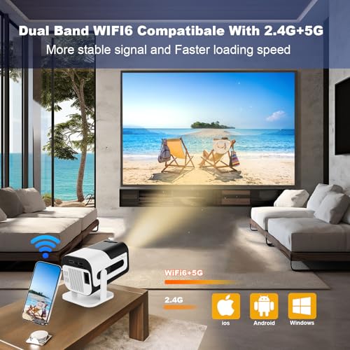 Image of Ear&Ear Mini Projector, HY320 Portable Projector, Support 4K 1080P with Dual-Band WIFI6 5G Wireless 5.0 Bluetooth Android 11, 180 Rotatable, Auto Keystone Correction, 40 inch-130 inch Screen Video Projector