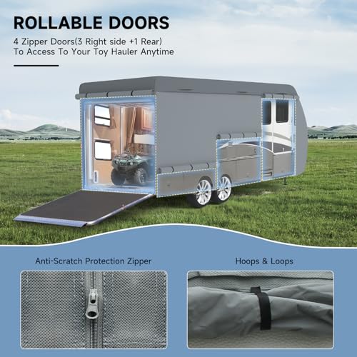 Image of VINPATIO RV Cover, 7 Layers Heavy Duty RV & Trailer Cover, Toy Hauler Cover Fits 22'-24' RV Travel Trailer Camper Cover with Tongue Jack Cover, Extra Windproof Straps, Gutter Covers