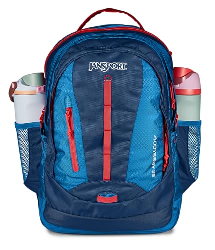 Image of JanSport Odyssey 38L Laptop & Hiking Backpack, Fits 15 inch Laptop or 3 L Hydration Bladder, Navy, Tuck-Away Hip Belt, Dual Main Compartments, Ergonomic Padding, College & Travel Daypack