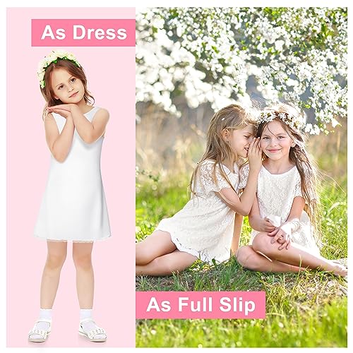 Toulite 2 Pcs Girls White Slip for Under Dresses Sleeveless Full Slip with Strap Lace Trim Tea and Knee Length Slips4