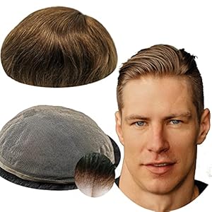 Toupee for Men – Real Human Hair Replacement System – Fine French Lace Hairpiece – Customizable Hair Units – Natural-Looking Hair Pieces – Hair Prosthesis – #4 Light Brown – 8×10