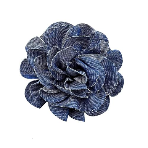 Image of PURPLELILY Blue Fabric Camellia Flower Brooches for Women Handmade Cloth Lapel Pin Corsage Fashion Jewelry Badge Cloth Accessories, 10cm /3.94inch, Denim Alloy