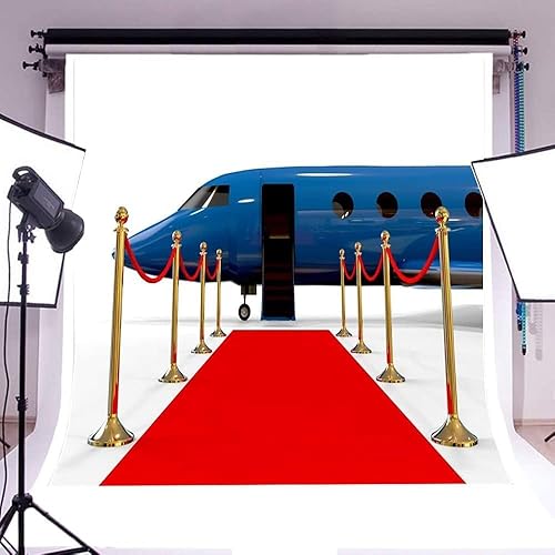 Miniatura 2 de AOFOTO Telón de fondo de alfombra roja para recogida en el aeropuerto, 8 x 8 pies, pancarta dorada de lujo, puerta abierta, avión, fondo VIP,
