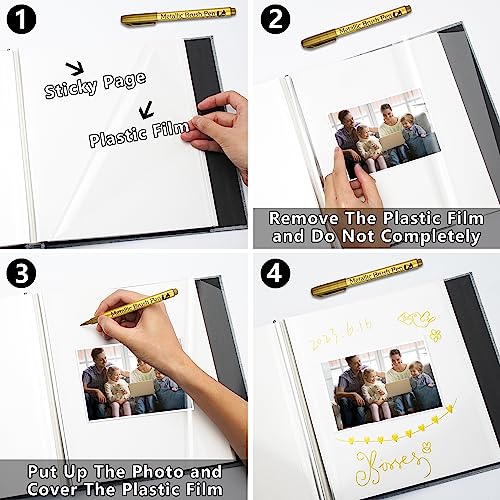 Yopih Photo Album Self Adhesive for 4x6 5x7 8x10 Pictures Scrapbook Album Linen Hardcover DIY with A Metallie Pen Length 11x10.6 Inch 40 Pages Grassgreen
