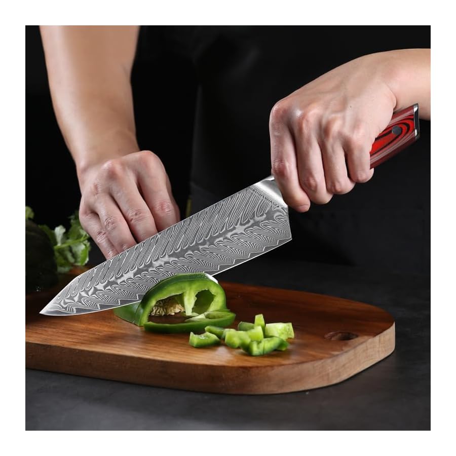 Kitchen Knife Set,7-Piece Damascus Knife Block Set Professional 73-Layer Japanese VG10 Steel - Chef's Cleaver Knife,Kitchen Scissors,Bread Knife,& More