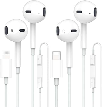 2 Pack Earphones Wired Earbuds with Built-in Microphone & Volume Control Nosie Reduction Headphones Compatible with iPhone 14/13/12/11/XR/XS/X/8/7/SE/Pro/Pro Max, Support All iOS System