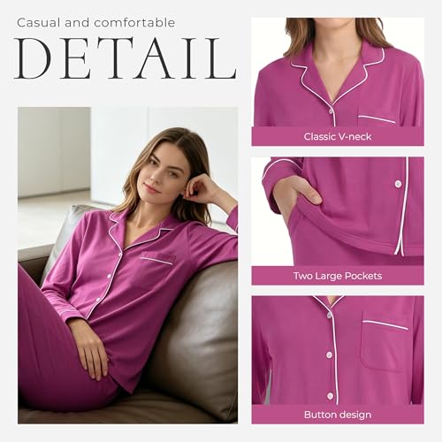 Image of HEARTNICE Womens Pajama Set, Soft Long Sleeve Pajamas & Long Pants with Pockets, Button-up Sleepwear Lounge Pjs