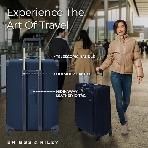 Image of Briggs & Riley 29 inch Large Expandable Spinner - Checked Luggage for Travel, Suitcases with Wheels, Softside Rolling Bag for Men & Women, Self-Repairing Zipper - Baseline Collection, Navy