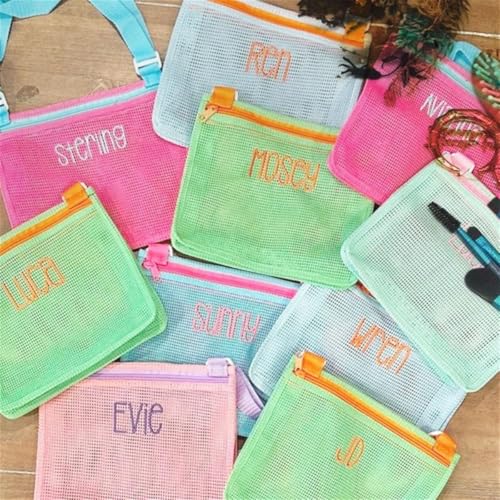 Personalized Seashell Zipper Mesh Beach Bag,Personalised Seashell Collection Bag,Holiday Accessory, Children's Favours4
