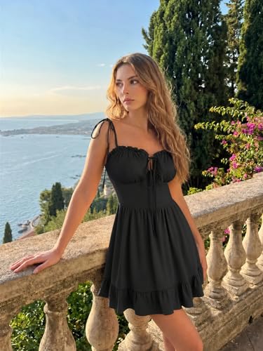 Image of CIDER Floral Dress for Women Summer Mini Sundresses Spaghetti Strap Cute Vacation Dresses Boho Casual Outfits