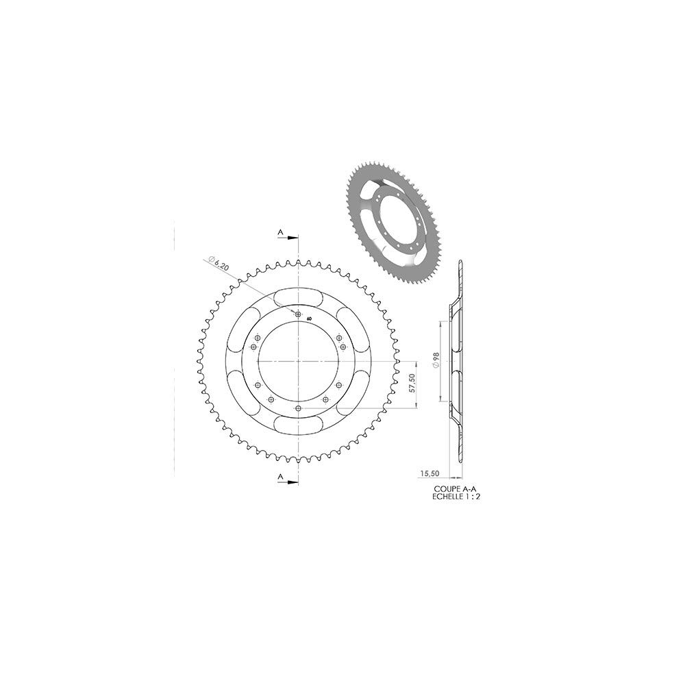 Couronne Cyclo 21 Motodak 103 couronne 60 dents d98 jante Grimeca Bernardi cyclo 10 trous de fixation