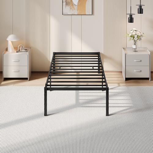 Yaheetech Bastidor de Cama Metálico Listones de Acero Espacio de Almacenamiento Bajo la Cama Fácil Montaje Cama Individual 90 x 190 x 36cm Negro