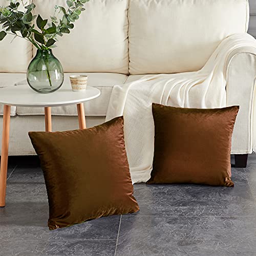 Image of GIGIZAZA Decorative Throw Pillow Covers Set of 2,26 x 26 Chocolate Couch Pillow Covers,Velvet Square Cushion Covers