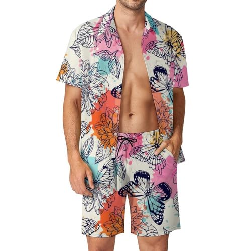 Ensemble Chemise Hawaïenne Homme et Pantalon de Plage Confort Premium Motif Papillons