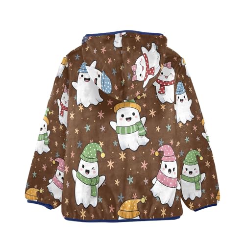 Cute Ghosts with Star in Winter Toddler Fleece Jacket Girl Boys Hooded Fleece Jacket Coat Warm Outwear Zip-up 3-10T2