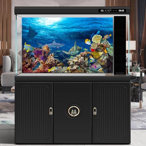 Image of Under The Sea Aquarium Background Tropical Fish Colorful Coral Reef Panorama Terrarium Background Sea Turtle Shark Blue Sea Backdrops Underwater Life Seascape Fish Tank Backdrop Poster 30x18in