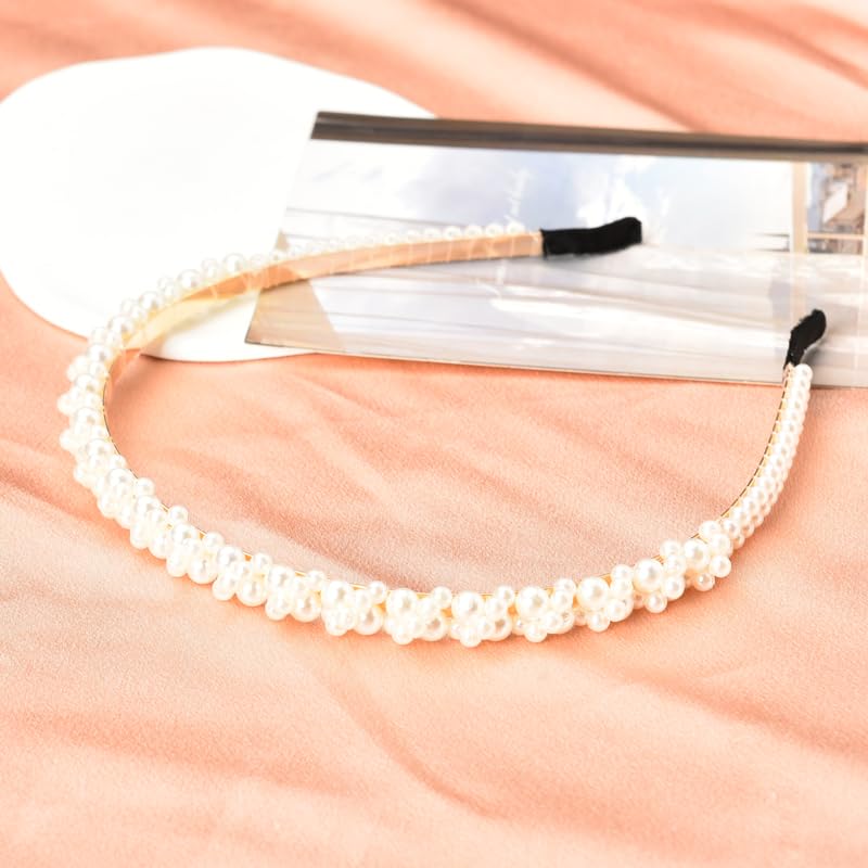 White Pearl Headbands for Women Girls Faux Pearls Headband Bride