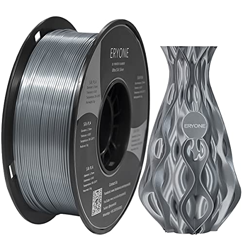 ERYONE Ultra Silk PLA Filament for 3D Printer, 1.75mm, Tolerance: ±0.03mm, 1kg (2.2LBS) Spool, Silver