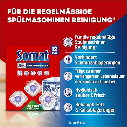 Somat 5in1 Maschinenreiniger (12 Spülgänge), Anti-Kalk Spülmaschinenreiniger für monatlichen Gebrauch, Reinigungs-Tabs für die Spülmaschine für längere Lebensdauer, ohne extra Spülgang 2