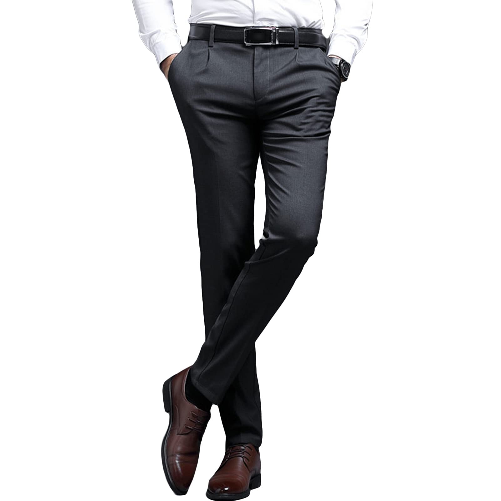 Men's Stylish Slim Fit Pant Classic Straight Leg Casual Suit Pant Lightweight Business Wrinkle Resistant Trouser (Black,38)
