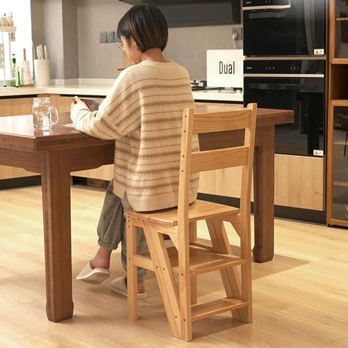 Silla de escalera plegable de madera 4 escalones, escalera convertible para biblioteca 4