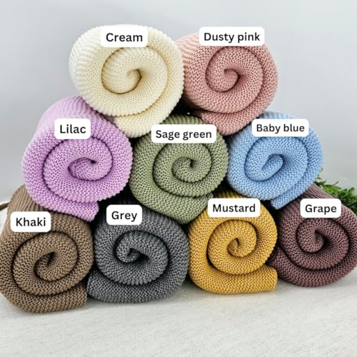 Image of LOVELYPOD Custom Knit Baby Blanket, Personalized Embroidered with Name Nursery Blanket, Newborn, Cotton Knit Stroller Blankets, Birthday Shower Gifts