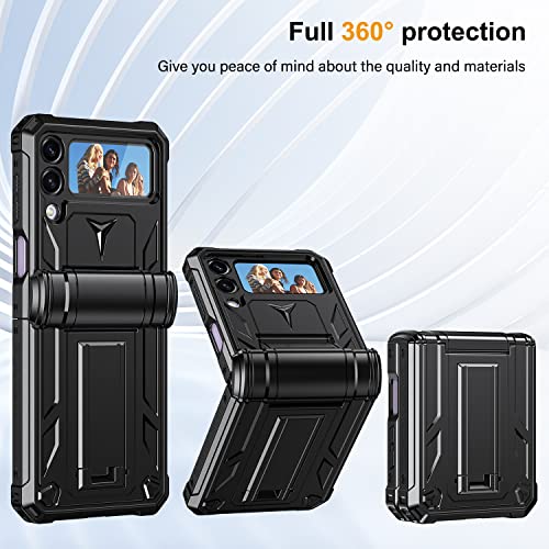 Lontect For Galaxy Z-Flip 4 5G Case Military Grade Protection Shockproof Heavy Duty Case With Foldable Kickstand Rugged Drop Protective Cover Anti-Scratch Case For Samsung Galaxy Z Flip 4,Black #TOP6