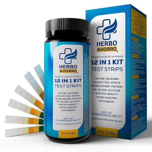 Test Orina 12 en 1 - Tiras para medir Leucocitos, Glucosa, Cetonas, Ph, Proteína, Bilirrubina, Nitrito, Ácido Ascórbico, Gravedad Específica,...