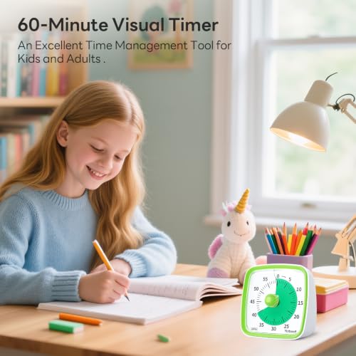 Yunbaoit Visual Timer with Night Light, 60 Minute Countdown, Light Green - Image 2