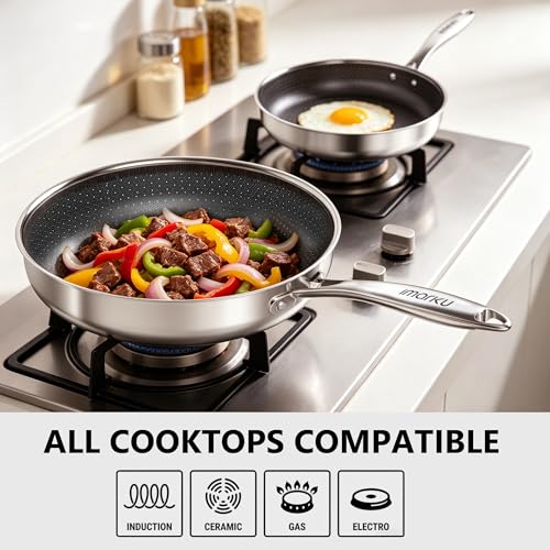 Image of imarku 8-Inch Non Stick Frying Pan with Lid, 2-Quart Skillet for Omelette | Stainless Steel Saute Pan with Ceramic Coating, Oven & Dishwasher Safe, Induction Compatible Cookware, PFOA Free