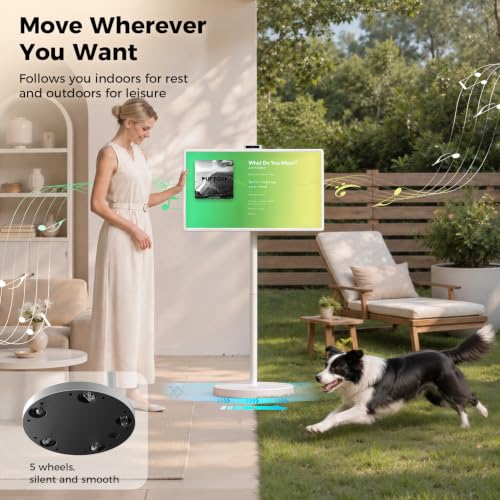 Image of 32 inch Portable Smart TV with Android 15, 1080P Touch Screen Monitor on Wheels, EDLA-Certified, 8GB+128GB Storage, 5MP Camera, 10H Playing Time, Rotatable Display, Wireless Casting, Voice Remote Control