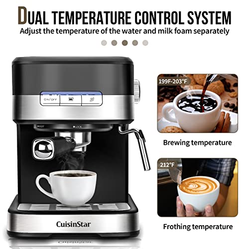 CuisinStar 15 Bar Espresso Coffee Machine with Milk Frother Wand Crazymos
