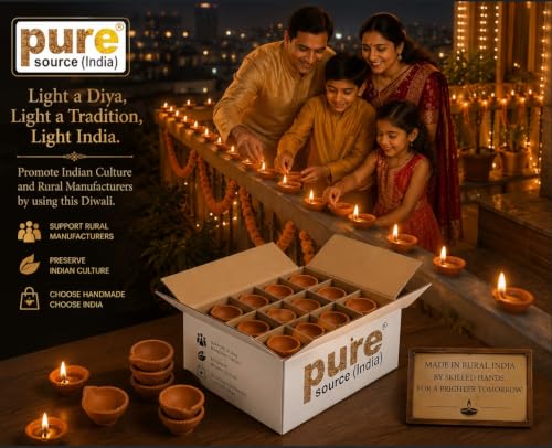 Image of Pure Source India Natural Clay Traditional Diwali Ke Diye | Earthen Clay Diya | Mitti Ka Diva | Diyas for Pooja (30pcs)