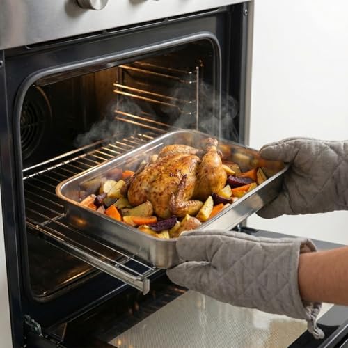 Bandeja de acero inoxidable rectangular grande multiusos apta para alimentos y lavavajillas 7