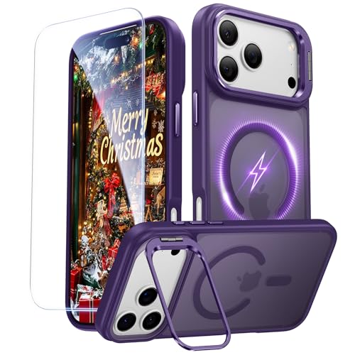 Image of for iPhone 17 Pro Max Case with Stash Lens Stand and 9H Screen Protector, Compatible with MagSafe, Military-Grade Drop Protection Phone Case for iPhone 17 Pro Max, 360 Full Protection, Purple